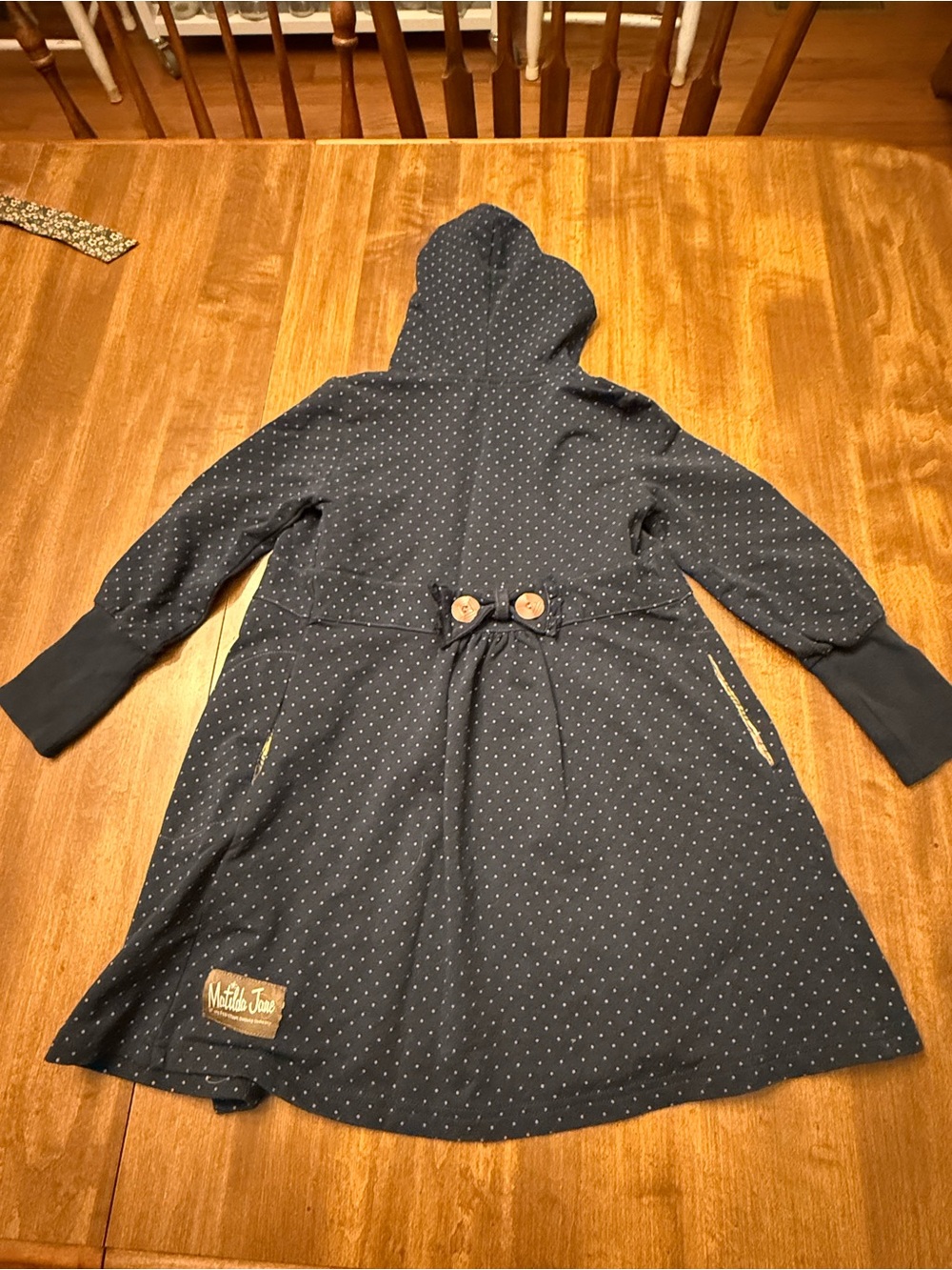Matilda Jane Navy Polka Dot Hooded Coat with Wooden Buttons - Picture 3 of 4